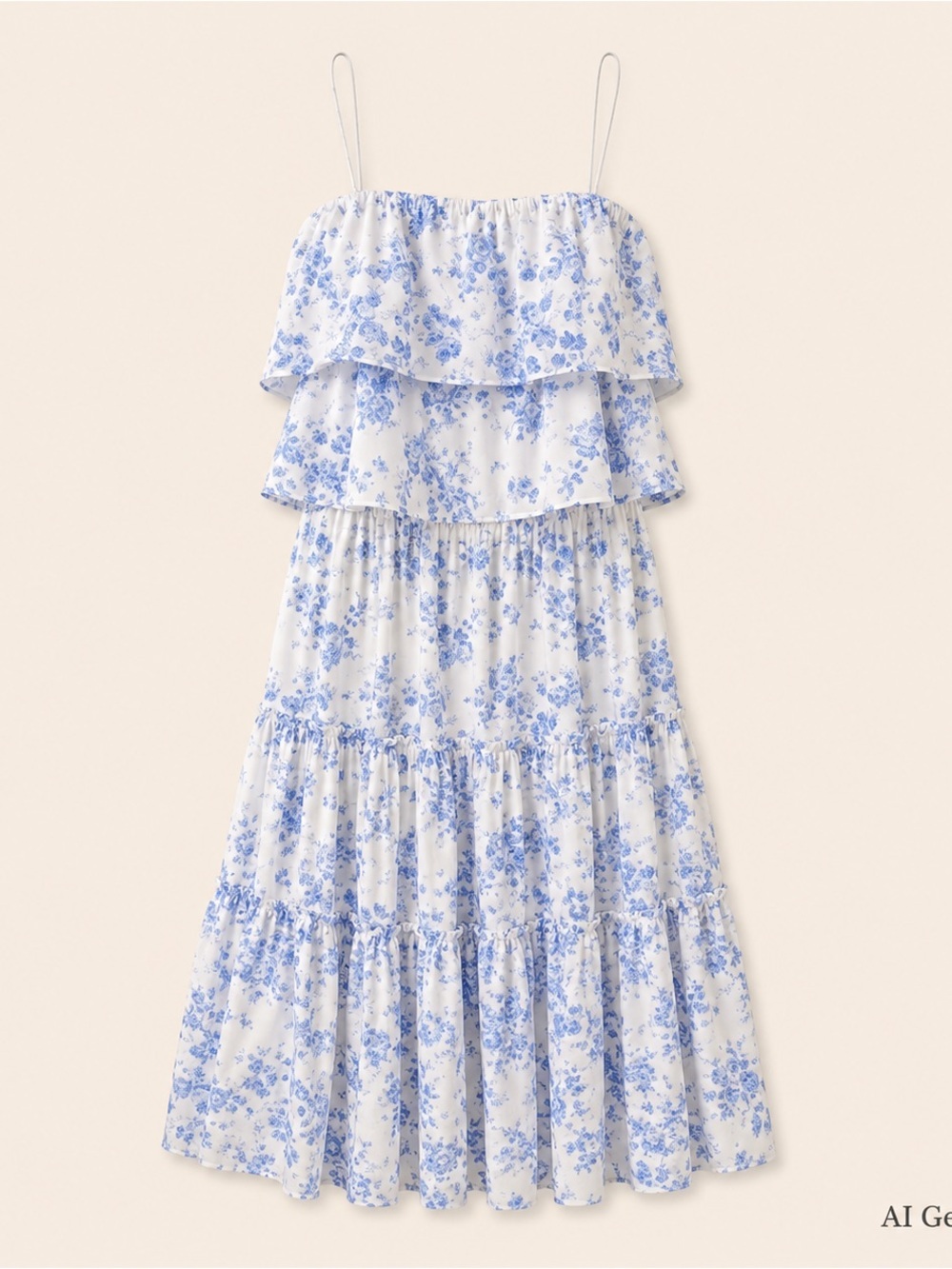 1. State White Strapless Midi Dress with Blue Floral Print - Picture 2 of 7